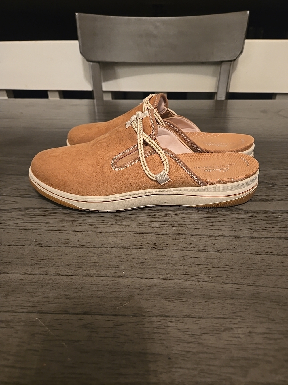Cloudsteppers by Clarks Tan Suede Slip-On Mule with Rope Detail